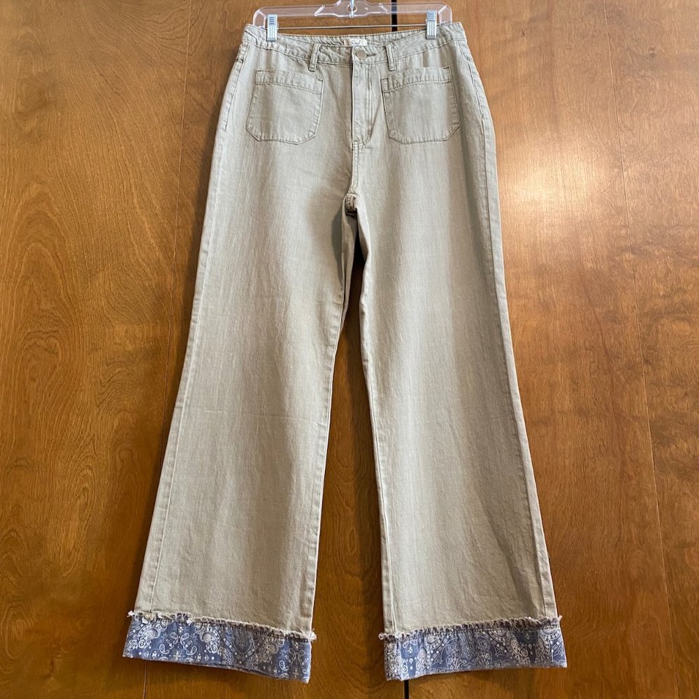 Khaki Wide Leg Easel Los Angeles 4-Pocket Pant w/Reverse Pasley Cuff